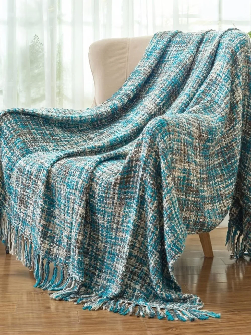 Multi Color Woven Fringe Lightweight Throw Blanket 50 X 60